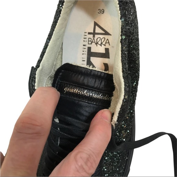 QUATTROBARRADODICI Made in Italy Black Glitter Sneaker - Picture 5 of 6